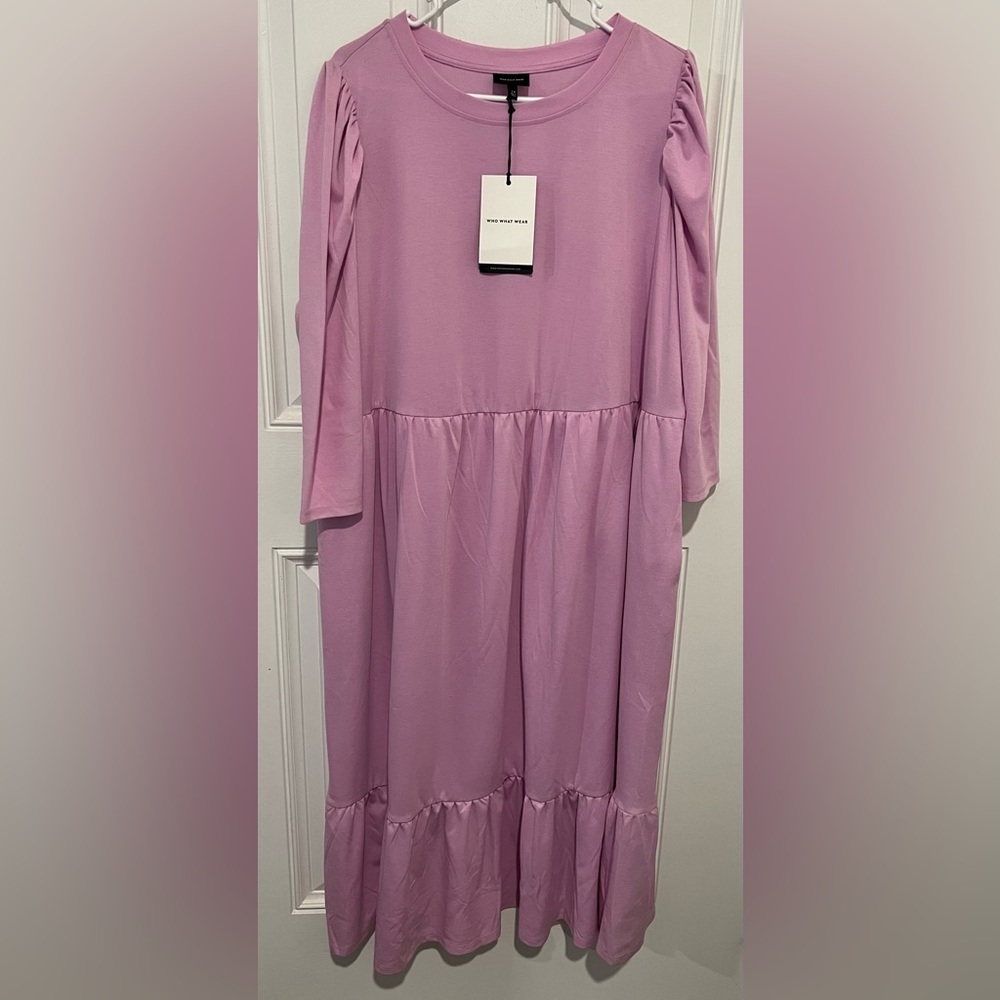New! Who What Wear Long Sleeve Lilac Light Purple Tiered Midi Dress Size 1X NWT - Picture 2 of 16